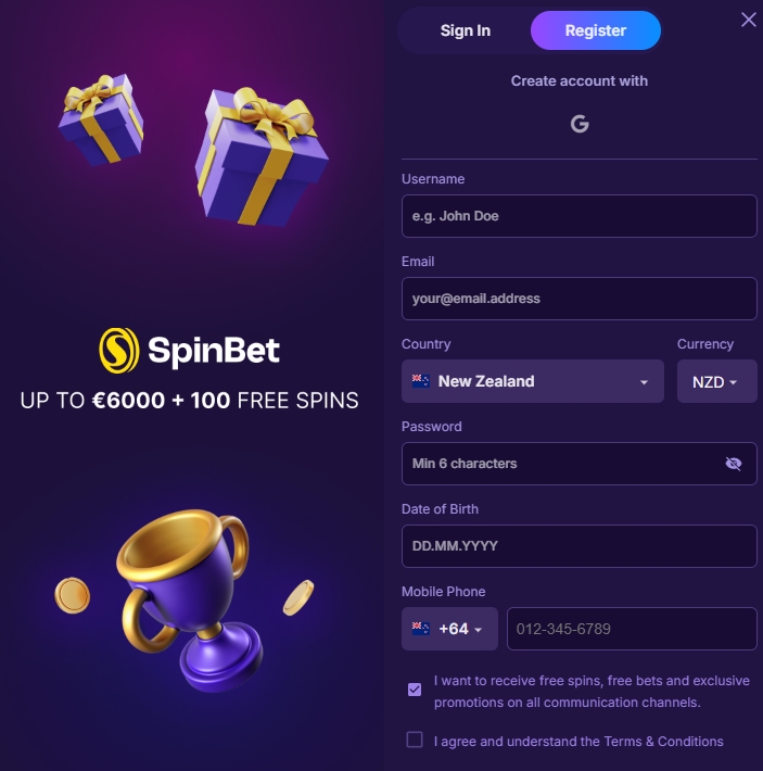 Spinbet Sign Up